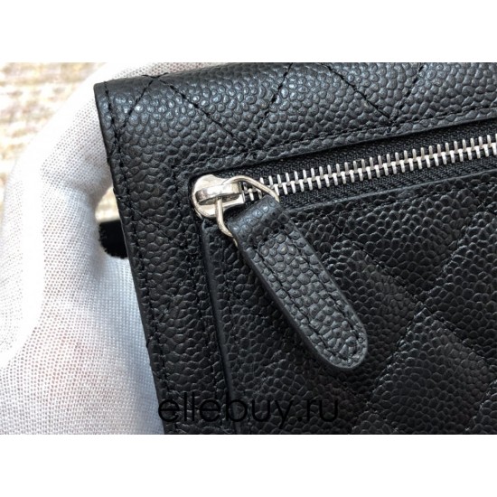 Chanel Classic Flap Wallet Short Black with Silver Hardware Caviar Leather Hass Factory leather 11x10cm