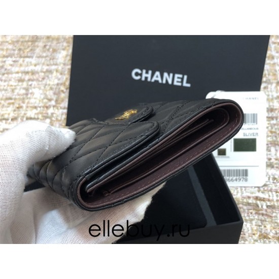 Chanel Classic Flap Wallet Short Black with Gold Hardware Lamb Leather Hass Factory leather 11x10cm