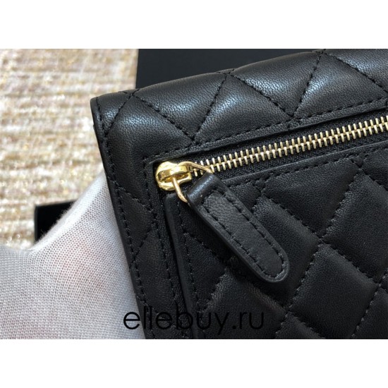 Chanel Classic Flap Wallet Short Black with Gold Hardware Lamb Leather Hass Factory leather 11x10cm