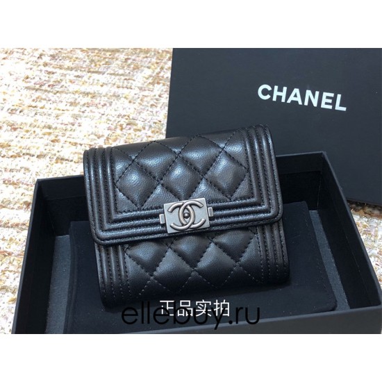 Chanel Classic Flap Wallet Short Black with Silver Hardware Lamb Leather Hass Factory leather 11x10cm