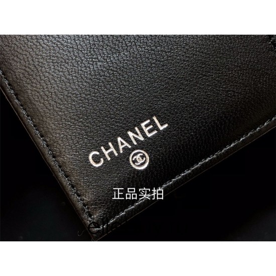 Chanel Classic Flap Wallet Short Black with Silver Hardware Lamb Leather Hass Factory leather 11x10cm