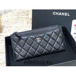 Chanel Long Wallet Black with Silver Hardware Caviar Leather Hass Factory leather 20x10cm