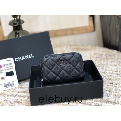 Chanel Classic Card Holder Black with Silver Hardware Caviar Leather Hass Factory leather 11cm