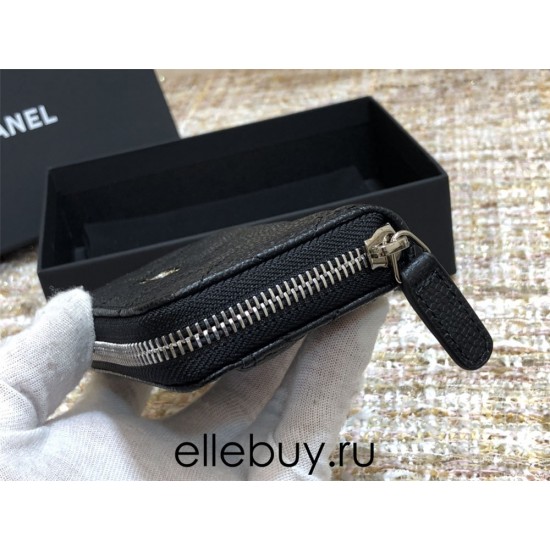 Chanel Classic Card Holder Black with Silver Hardware Caviar Leather Hass Factory leather 11cm