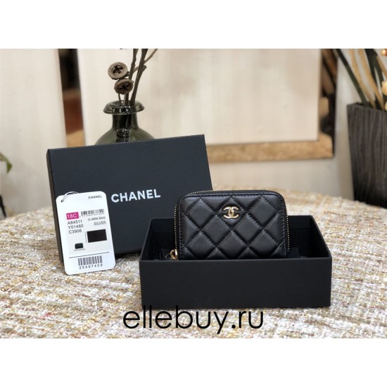 Chanel Classic Card Holder Black with Gold Hardware Caviar Leather Hass Factory leather 11cm