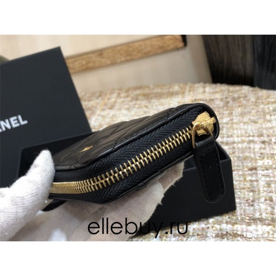 Chanel Classic Card Holder Black with Gold Hardware Caviar Leather Hass Factory leather 11cm