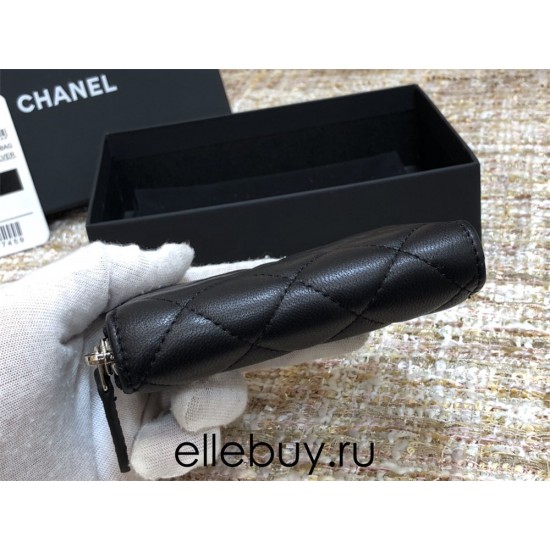 Chanel Classic Card Holder Black with Silver Hardware Lamb Leather Hass Factory leather 11cm