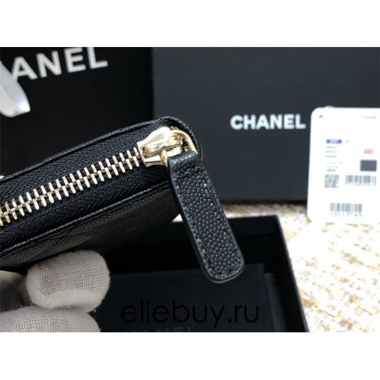 Chanel Classic Card Holder Black with Gold Hardware Lamb Leather Hass Factory leather 11cm