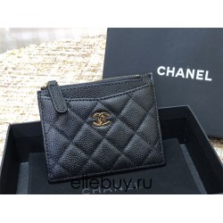 Chanel Classic Card Holder Black with Gold Hardware Caviar Leather Hass Factory leather 11x8cm