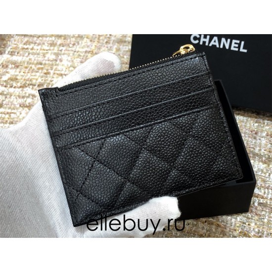 Chanel Classic Card Holder Black with Gold Hardware Caviar Leather Hass Factory leather 11x8cm