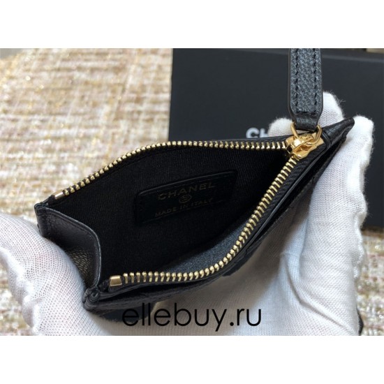 Chanel Classic Card Holder Black with Gold Hardware Caviar Leather Hass Factory leather 11x8cm