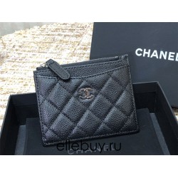 Chanel Classic Card Holder Black with Silver Hardware Caviar Leather Hass Factory leather 11x8cm