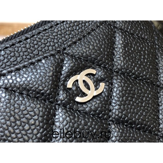 Chanel Classic Card Holder Black with Silver Hardware Caviar Leather Hass Factory leather 11x8cm