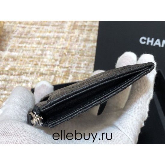 Chanel Classic Card Holder Black with Silver Hardware Caviar Leather Hass Factory leather 11x8cm