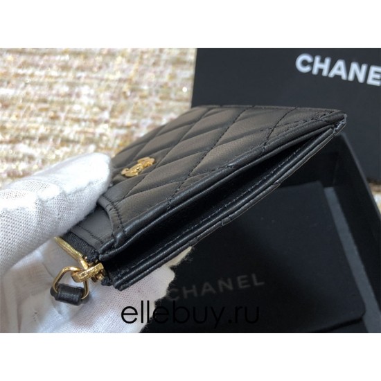 Chanel Classic Card Holder Black with Gold Hardware Lamb Leather Hass Factory leather 11x8cm