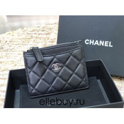 Chanel Classic Card Holder Black with Silver Hardware Lamb Leather Hass Factory leather 11x8cm