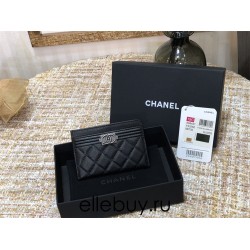 Chanel Leboy Card Holder Black with Silver Hardware Caviar Leather Hass Factory leather 11x8cm