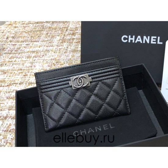 Chanel Leboy Card Holder Black with Silver Hardware Caviar Leather Hass Factory leather 11x8cm