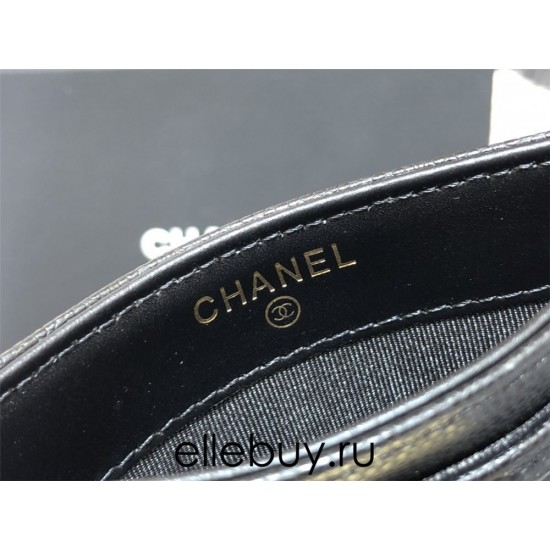 Chanel Leboy Card Holder Black with Gold Hardware Caviar Leather Hass Factory leather 11x8cm