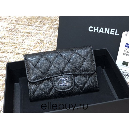 Chanel Classic Flap Wallet Black with Silver Hardware Caviar Leather Hass Factory leather 11x9cm