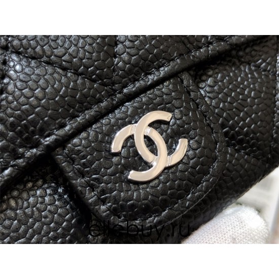 Chanel Classic Flap Wallet Black with Silver Hardware Caviar Leather Hass Factory leather 11x9cm