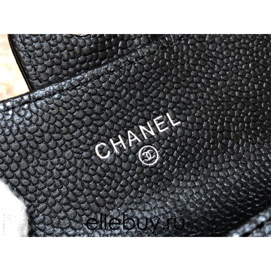 Chanel Classic Flap Wallet Black with Silver Hardware Caviar Leather Hass Factory leather 11x9cm