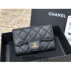 Chanel Classic Flap Wallet Black with Gold Hardware Caviar Leather Hass Factory leather 11x9cm