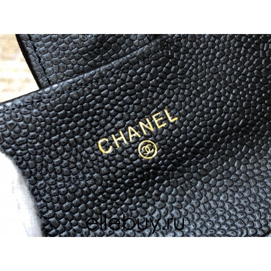 Chanel Classic Flap Wallet Black with Gold Hardware Caviar Leather Hass Factory leather 11x9cm