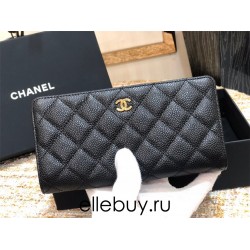 Chanel Long Wallet Folded Black with Gold Hardware Caviar Leather Hass Factory leather 19cm