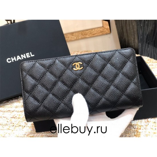 Chanel Long Wallet Folded Black with Gold Hardware Caviar Leather Hass Factory leather 19cm