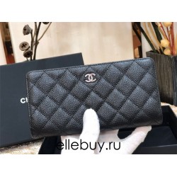 Chanel Long Wallet Folded Black with Silver Hardware Caviar Leather Hass Factory leather 19cm