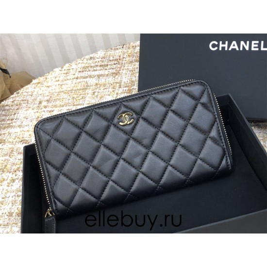 Chanel Long Wallet Folded Black with Gold Hardware Lamb Leather Hass Factory leather 19cm