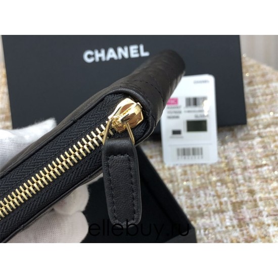 Chanel Long Wallet Folded Black with Gold Hardware Lamb Leather Hass Factory leather 19cm