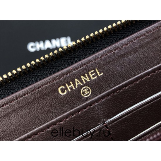 Chanel Long Wallet Folded Black with Gold Hardware Lamb Leather Hass Factory leather 19cm