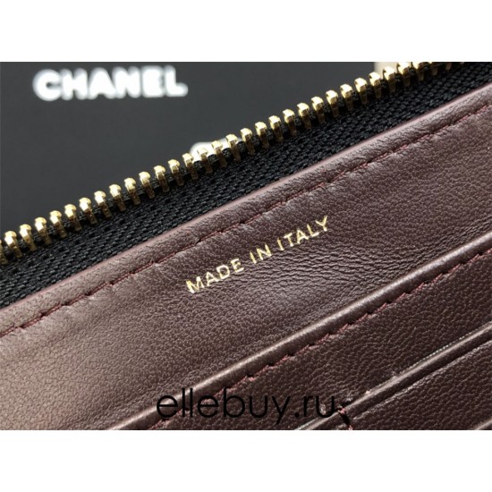 Chanel Long Wallet Folded Black with Gold Hardware Lamb Leather Hass Factory leather 19cm