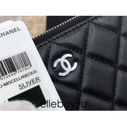 Chanel Long Wallet Folded Black with Silver Hardware Lamb Leather Hass Factory leather 19cm