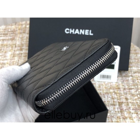 Chanel Long Wallet Folded Black with Silver Hardware Lamb Leather Hass Factory leather 19cm