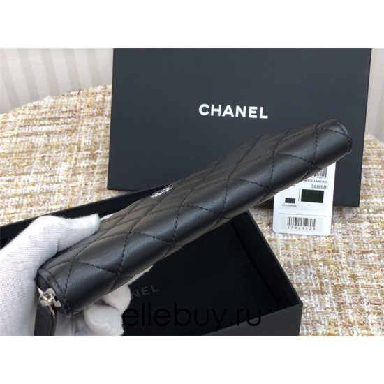 Chanel Long Wallet Folded Black with Silver Hardware Lamb Leather Hass Factory leather 19cm