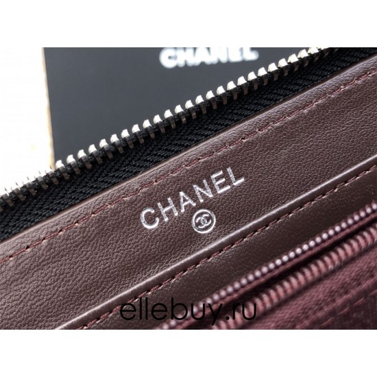 Chanel Long Wallet Folded Black with Silver Hardware Lamb Leather Hass Factory leather 19cm