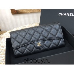 Chanel Classic Wallet Long Black with Gold Hardware Caviar Leather Hass Factory leather 19cm