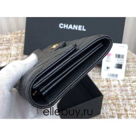 Chanel Classic Wallet Long Black with Gold Hardware Caviar Leather Hass Factory leather 19cm