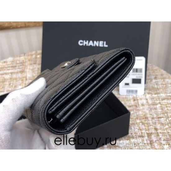 Chanel Classic Wallet Long Black with Silver Hardware Caviar Leather Hass Factory leather 19cm