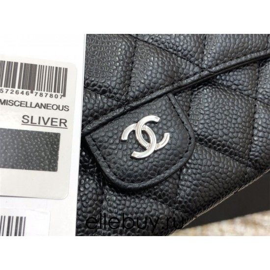 Chanel Classic Wallet Long Black with Silver Hardware Caviar Leather Hass Factory leather 19cm