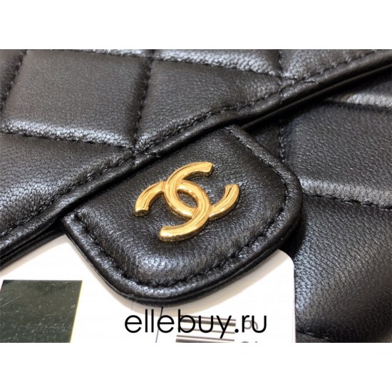 Chanel Classic Wallet Long Black with Gold Hardware Lamb Leather Hass Factory leather 18cm