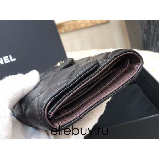 Chanel Classic Wallet Long Black with Silver Hardware Lamb Leather Hass Factory leather 18cm