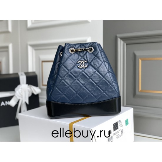 Chanel Gabrielle 2021 Backpack Blue with Silver Hardware Lamb Leather Hass Factory leather 23x23x11cm