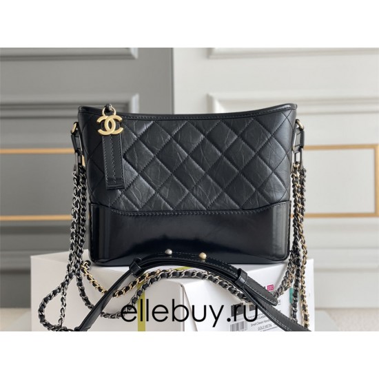 Chanel Gabrielle Hobo Black with Gold Hardware Lamb Leather Hass Factory leather 15x20x8cm