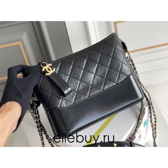 Chanel Gabrielle Hobo Black with Gold Hardware Lamb Leather Hass Factory leather 15x20x8cm