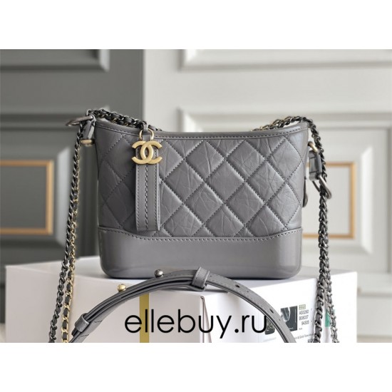 Chanel Gabrielle Hobo 22A Gray with Gold Hardware Lamb Leather Hass Factory leather 15x20x8cm