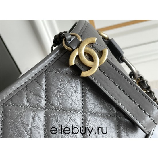 Chanel Gabrielle Hobo 22A Gray with Gold Hardware Lamb Leather Hass Factory leather 15x20x8cm